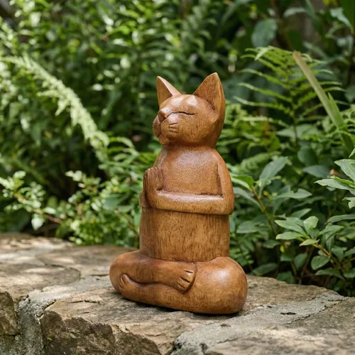 Miniatura 6 de G6 Collection Estatua de yoga de gato siamés tallada a mano de 8 pulgadas, escultura de estatua de yoga hecha a mano, decoración del hogar