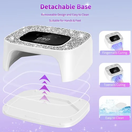 Miniatura 5 de Lámpara de uñas LED UV, secadores y guantes de 268 W, luz UV de diamante para esmalte de uñas de gel, lámpara de gel de poliéster de secado rápido