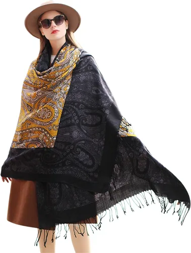 Miniatura 282 de DANA XU Manta de pashmina extragrande 100% de lana merina, bufanda de viaje, bufanda de cachemira para mujer, otoño e invierno, chal de gran