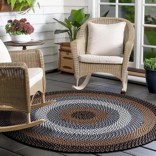 Miniatura 25 de Super Area Rugs - Alfombra trenzada rústica en tonos taupe y gris oscuro, ovalada para puerta/entrada principal, alfombra tejida para exteriores, 2