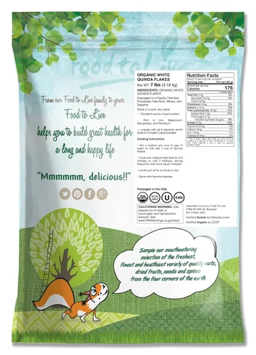 Miniatura 2 de Food to Live Copos de quinua blanca orgánica, 7 libras, semillas prensadas sin OMG, veganas, kosher, a granel, cocción rápida, perfectas