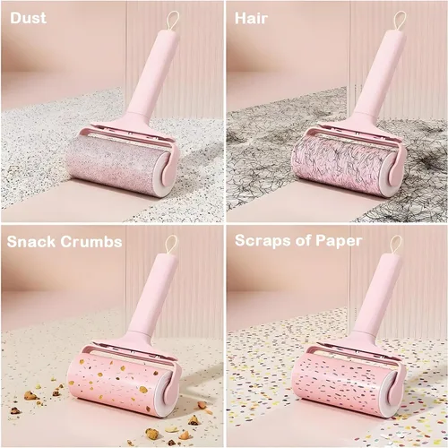 Miniatura 4 de Rodillo de pelusa reutilizable, paquete de 2 unidades, rodillo adhesivo lavable con cubierta para pelo de mascotas, removedor de pelusa portátil Rosa