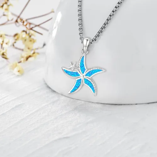 Miniatura 2 de LOOVE Collar de plata de ley con diseño de gato, búho, delfín, tortuga, piedra lunar, concha de abulón, ópalo de cristal, lindos animales, regalo
