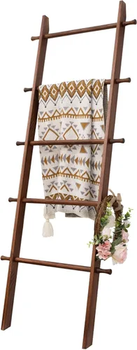 Miniatura 19 de Escalera para Mantas de 6 Niveles – Perchero de Edredones de 5.5 Pies (1.68 m) para Apoyar en la Pared, Almacenamiento de Mantas Estilo Granja