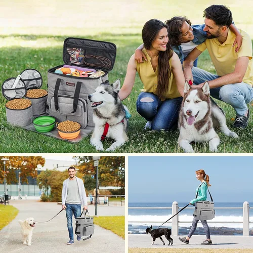 Miniatura 7 de Modoker Organizador de viaje para perros con 2 cuencos plegables para perros para suministros y accesorios, bolsa de viaje para mascotas aprobada