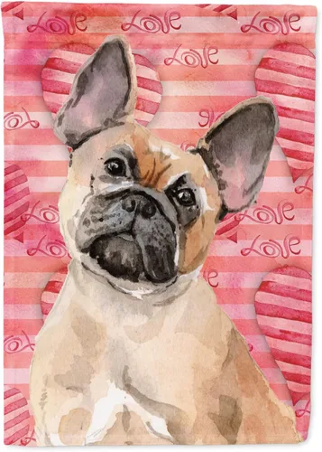 Caroline's Treasures BB9487GF - Bandera decorativa para jardín, diseño de bulldog francés con texto en inglés "Fawn French Bulldog Love", tamaño de