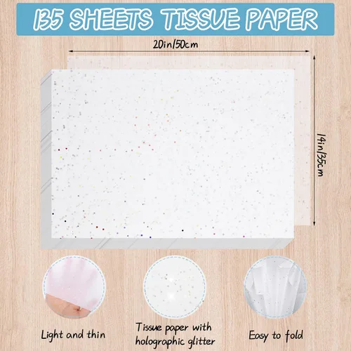Miniatura 2 de woric 135 hojas de papel de seda blanco para bolsas de regalo de 20 x 14 pulgadas, papel de seda con purpurina para cumpleaños, baby shower, boda