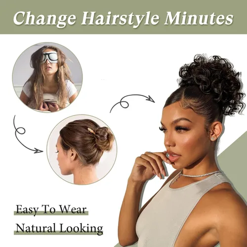 Miniatura 4 de Oseti Extensiones de moño de cabello natural para mujer, moño desordenado, con cordón elástico, rizado y desordenado, extensión de moño falso con #2