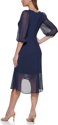 Miniatura 3 de DKNY Vestido cruzado de gasa con manga 34 para mujer