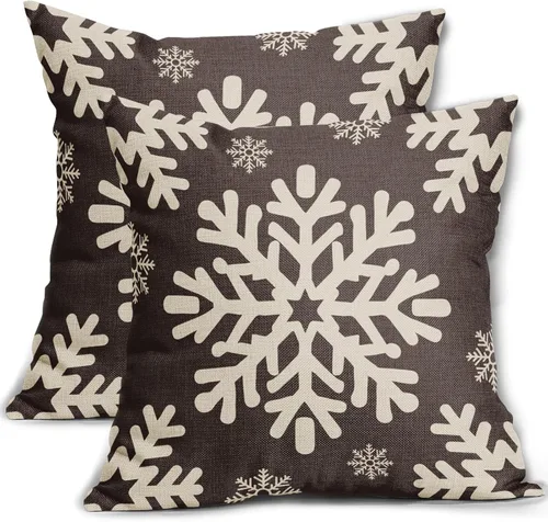 Miniatura 11 de Fundas de almohada decorativas de Navidad negras 40x40 cm con copos de nieve blancos de Navidad, juego de 2, temática rústica de invierno