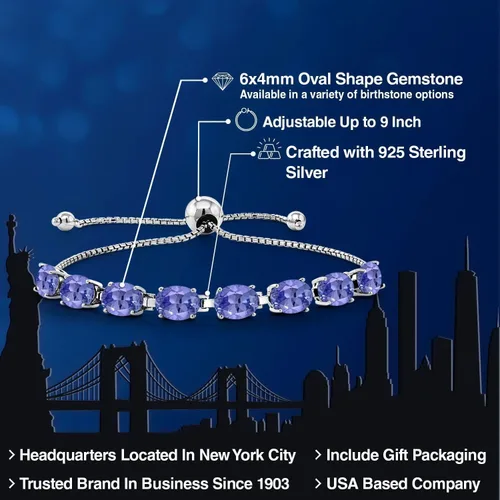 Miniatura 105 de Gem Stone King Pulsera de plata de ley 925 con piedra natal ovalada de 0.276 x 0.197 in para mujer, totalmente ajustable hasta 9 pulgadas