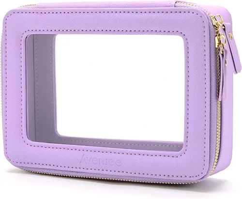 Miniatura 17 de Aveniee Organizador de bolsa de maquillaje transparente, bolsa de aseo de viaje para mujer, bolsa de cosméticos impermeable con cremalleras, Rosa