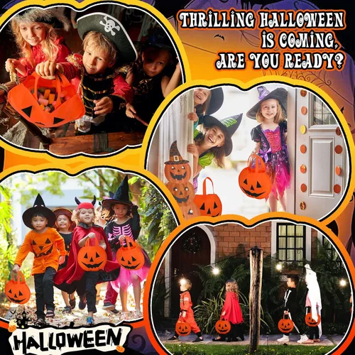 Miniatura 7 de 24 bolsas de calabaza de Halloween de 11.8 x 9.8 pulgadas, no tejidas, bolsas de truco o trato, cara de calabaza, caramelos, bolsa de regalo