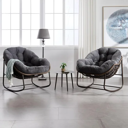 Miniatura 3 de Mecedora para porche delantero para interiores y exteriores, silla reclinable acolchada de ratán, para patio, jardín, sala de estar