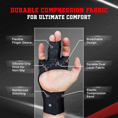 Miniatura 4 de Guantes de compresión Grappz para el dedo medio – Cinta adhesiva atlética tipo Buddy Tape y alternativa a la férula del dedo gatillo – Funda