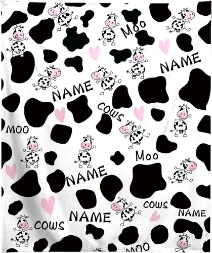 Miniatura 15 de Manta personalizada con estampado de vaca con nombre, texto personalizado, manta de vaca suave, cálida y acogedora manta de franela con estampado