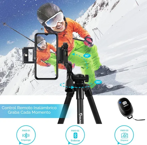Miniatura 4 de Endurax Trípode de cámara de 60 pulgadas para Canon Rebel Eos Nikon DSLR, trípodes de viaje para tableta de teléfono con control remoto, color negro