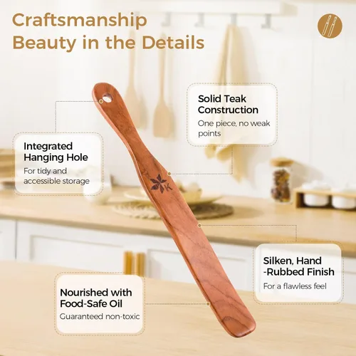 Miniatura 5 de 2 Pack de espátulas para masa madre, batidor de masa danés y espátula para tarros, madera maciza de teca para mezclar, raspar tarros y herramientas