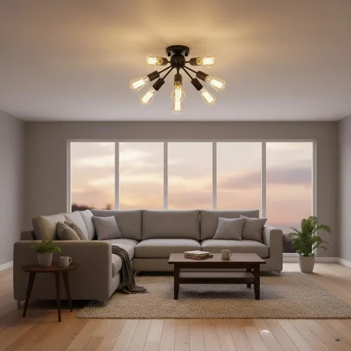 Miniatura 8 de Lámpara Sputnik de techo de 8 luces, moderna lámpara industrial negra semiempotrada para cocina, comedor, dormitorio, sala de estar, base E26