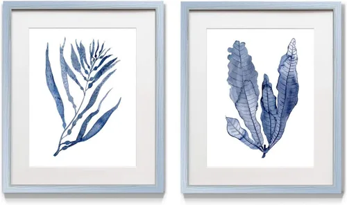 Miniatura 12 de Renditions Gallery Coral antiguo en azul marino I juego de 2 piezas enmarcado, par temático de océano submarino, azul, marco plateado moderno, Coral