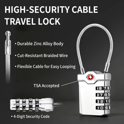 Miniatura 6 de Candados aprobados por la TSA para equipaje, paquete de 2 candados combinados de acero de viaje, candados de 4 dígitos reconfigurables con indicador