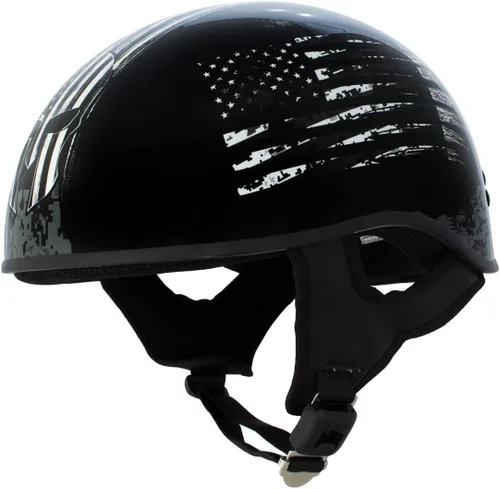 Hot Leathers HLD1043 - Casco de calavera con diseño de calavera DOT Avanzado en blanco y negro brillante