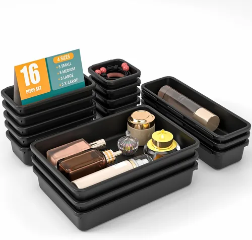Miniatura 31 de Juego de 6 organizadores de cajones, organizador divisor de cajones de maquillaje de 3 tamaños con almohadillas antideslizantes, contenedores