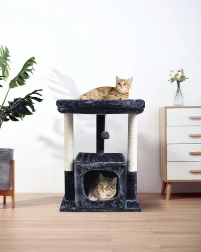 Miniatura 6 de SYANDLVY - Árbol para gatos para interiores grandes para adultos, torre de actividad moderna con postes de rascado, condominio con percha de felpa