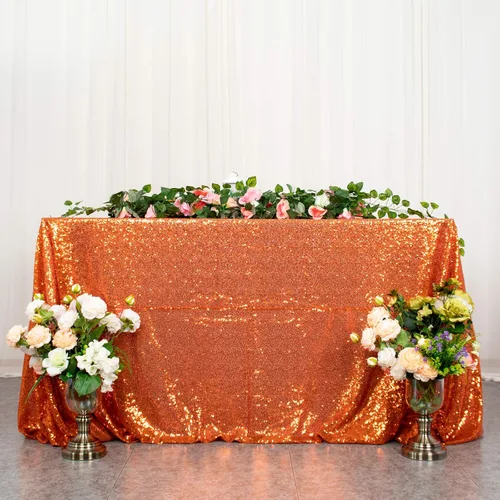 Miniatura 13 de ShinyBeauty Mantel cuadrado naranja de 50 x 50 pulgadas, mantel de lentejuelas para decoración de cumpleaños, mantel cuadrado brillante para mesa