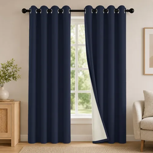 Miniatura 54 de 2 paneles de cortinas 100% opacas, cortinas ligeras con aislamiento térmico con ojales para dormitorio, sala de estar, tratamiento de ventana