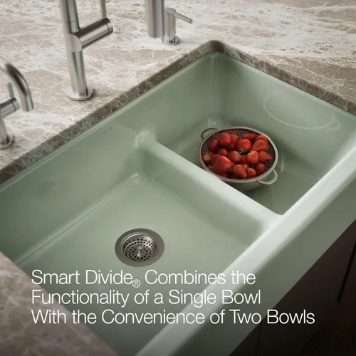 Miniatura 11 de KOHLER Whitehaven® K-6427-42 - Fregadero de cocina empotrado de 35-3/4 pulgadas, autorecortable, Smart Divide, Grande/Mediano con Delantal alto