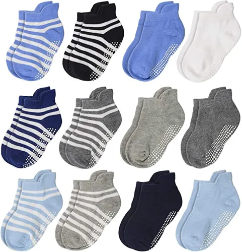 Miniatura 14 de HYCLES Calcetines Antideslizantes para Niños Pequeños, 12 Pares de Calcetines de Algodón con Agarre Antideslizante para Niños y Niñas de 1-7 años