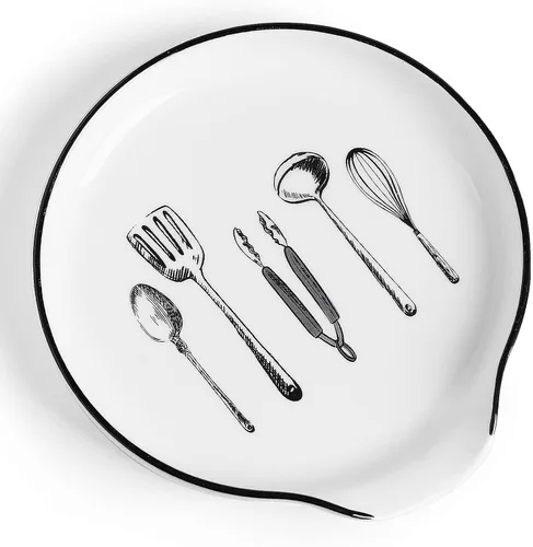 Miniatura 9 de GDCZ - Soporte de cuchara de cerámica de 5 pulgadas para encimera de cocina y estufa (negro, 1) 5 Inch Round Spoon Rest, Grooved Slot, Keeps