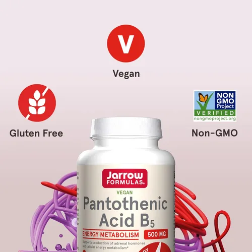 Miniatura 5 de Jarrow Formulas Ácido pantoténico B5 500 mg – 100 cápsulas vegetales – Vitamina B esencial – Producción de energía y apoyo al metabolismo – 100