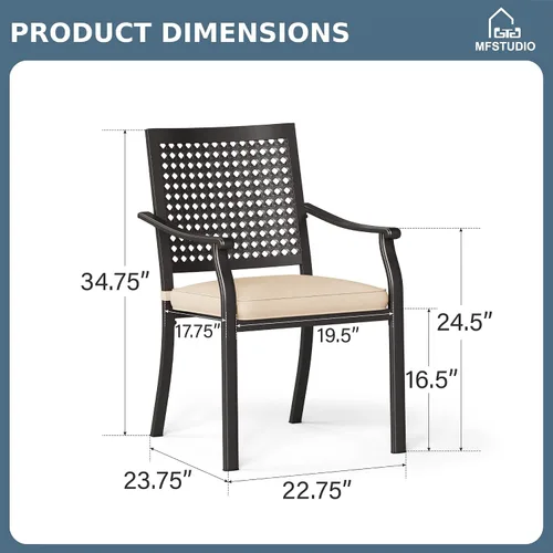 Miniatura 9 de MFSTUDIO Juego de 2 sillas de comedor al aire libre, sillas de metal para patio, sillas de comedor de hierro forjado negro con cojín para terraza