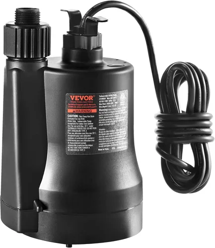 VEVOR Bomba de sumidero sumergible, 1/3 HP, 2450 GPH de alto caudal, cabeza de 30 pies, bomba de agua sumergible, bomba de sumidero termoplástica