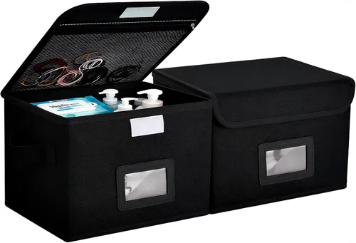 Miniatura 11 de Caja de almacenamiento pequeña, cesta de almacenamiento con tapa, caja plegable de tela de lino de algodón, contenedor organizador con cremallera