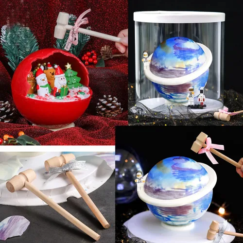 Miniatura 2 de Molde de silicona grande de planeta para pastel de fondant de chocolate + 2 bandejas de cubo de martillo de madera, moldes para hacer jabón, moldes