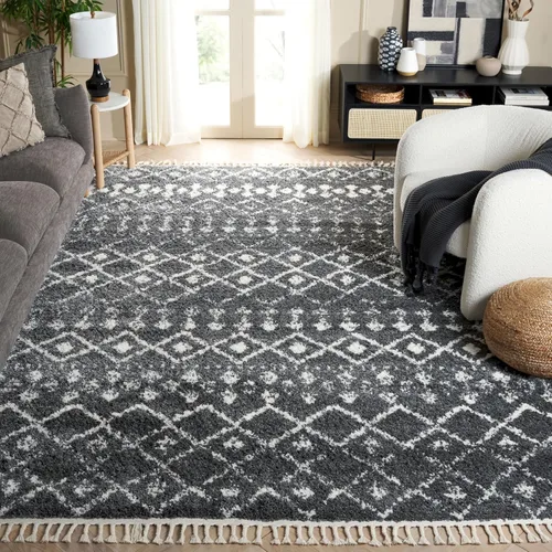 Miniatura 18 de SAFAVIEH Berber Fringe Shag Collection - Alfombra decorativa de 2 pies 2 pulgadas x 4 pies, color crema y gris oscuro, diseño que no desprende