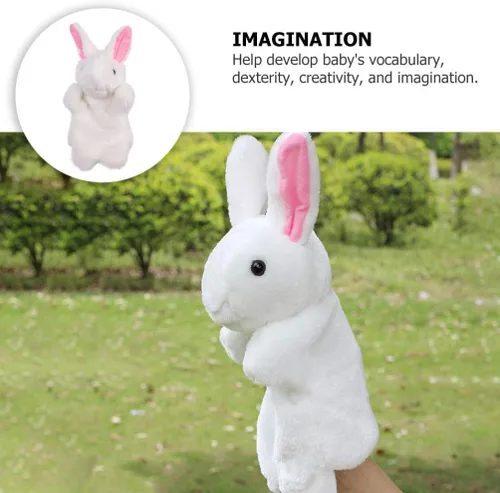Miniatura 2 de Marionetas de mano de conejo de peluche para niños, adorables títeres de mano de animales para contar historias, juego imaginativo e interacción