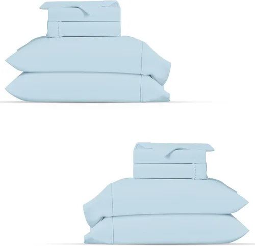 Miniatura 13 de TEXAS LINEN CO. Juego de sábanas 100% algodón orgánico tamaño King - Juego de 4 sábanas de algodón orgánico tejido de percal King, suave, Azul claro