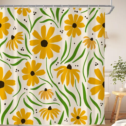 Miniatura 13 de Cortina de ducha pequeña para casa rodante, tamaño medio, estilo retro de los 70, con flores bonitas, estética abstracta de margaritas, decorativa