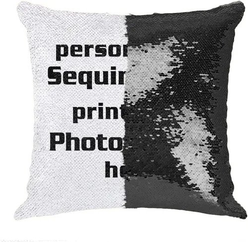 Miniatura 2 de Funda de almohada con lentejuelas para fotos/texto, imagen oculta, regalo personalizado único para amigos, familia, mascotas, lentejuelas negras