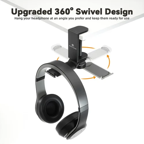 Miniatura 6 de Soporte de auriculares para debajo del escritorio, soporte de auriculares de aluminio giratorio de 360 grados para juegos de PC con organizador