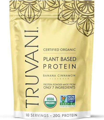 Truvani - Proteína en polvo de guisantes vegana | Banana Canela | 20 g de proteína vegetal orgánica | 10 porciones | Keto | Sin gluten ni lácteos |
