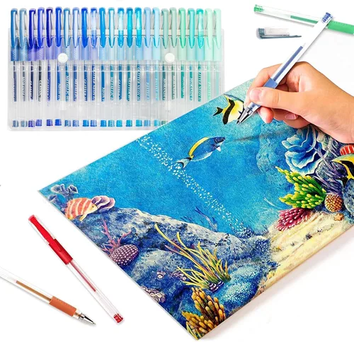 Miniatura 5 de Paquete de 48 bolígrafos de gel azules, 24 bolígrafos de gel de colores con 24 repuestos, 40% más de tinta para escribir suavemente para adultos