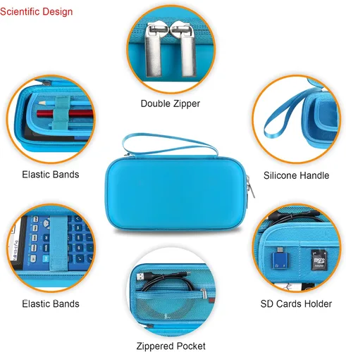 Miniatura 4 de Elonbo Funda de transporte para calculadora gráfica Texas Instruments TI-84 Evo/TI-84 Plus CE Evo, bolsillo de malla adicional para cargador de Azul