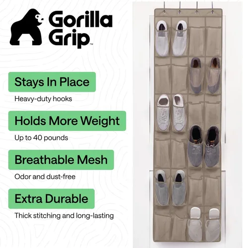 Miniatura 2 de Gorilla Grip - Zapatero para colgar en la puerta, 24 bolsillos de malla para sostener hasta 40 libras, organizador para parte trasera del armario