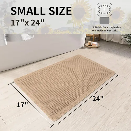 Miniatura 2 de KOEXM Tapete de baño mejorado con diseño de gofre, súper absorbente, antideslizante, bohemio, lavable a máquina, con borlas, parte trasera de goma