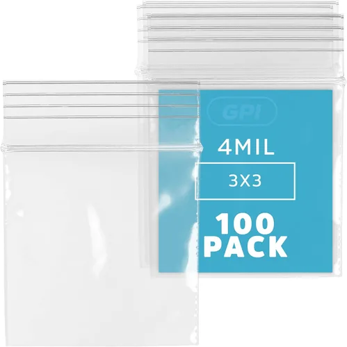 Miniatura 25 de GPI - Caja de 1000 bolsas de plástico transparente con cremallera de 3 x 3 pulgadas - Bolsas de polietileno resistentes a granel de 4 mil de grosor